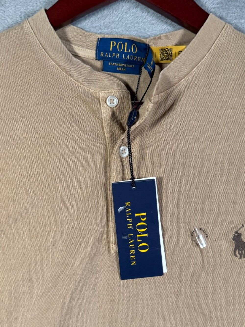 Polo Ralph Lauren Henley Shirt Mens S Tan Featherweight Mesh Short Sleeve $85